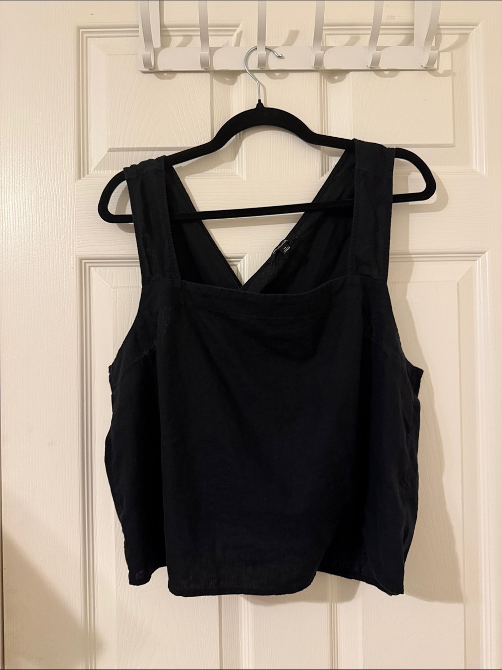 Madewell Black Linen Sleeveless Cross-Back Square-Neck Top (L/XL)